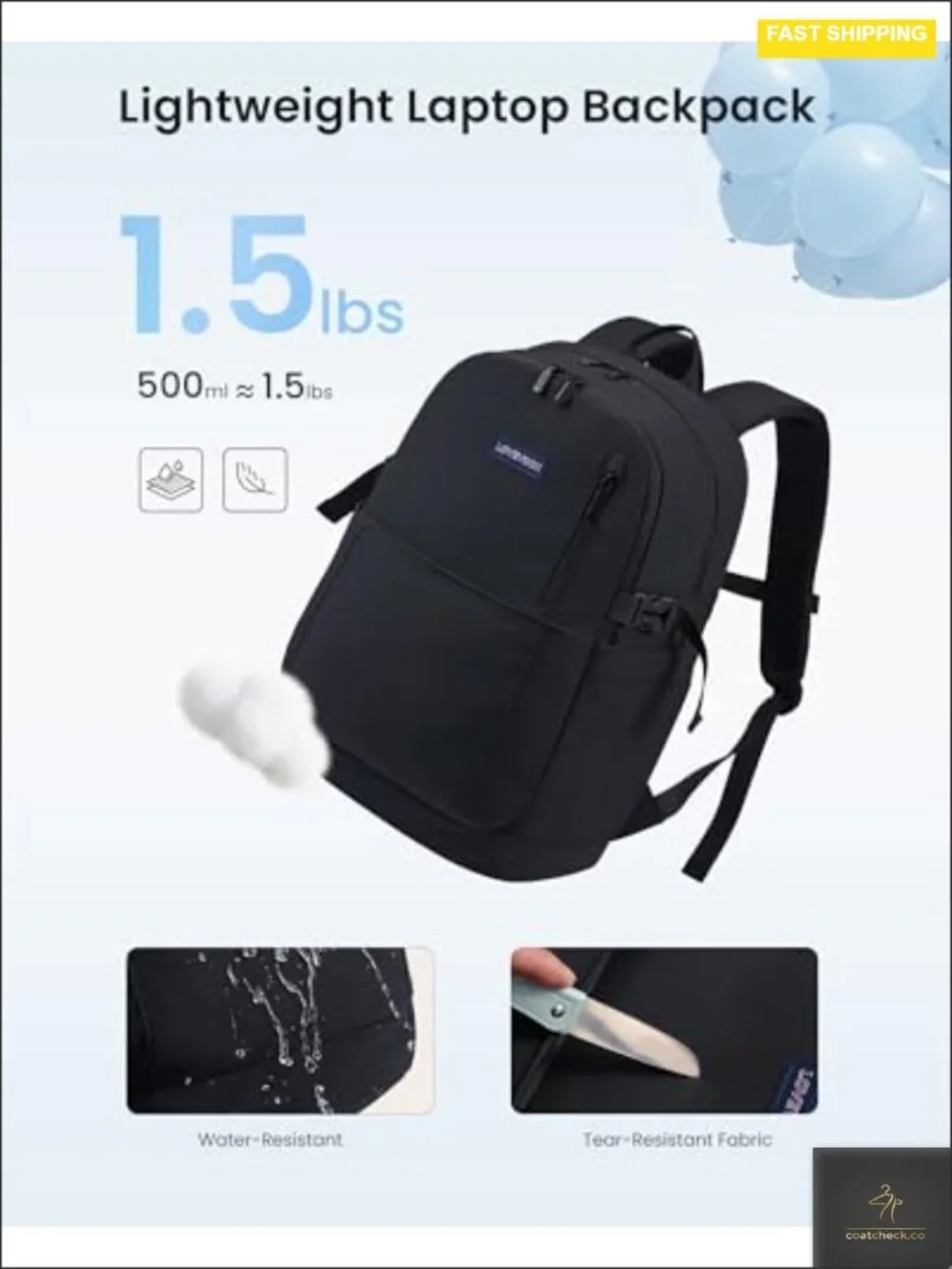 Large Laptop Backpack for College, 40oz Cup Holder, Padded 17.3